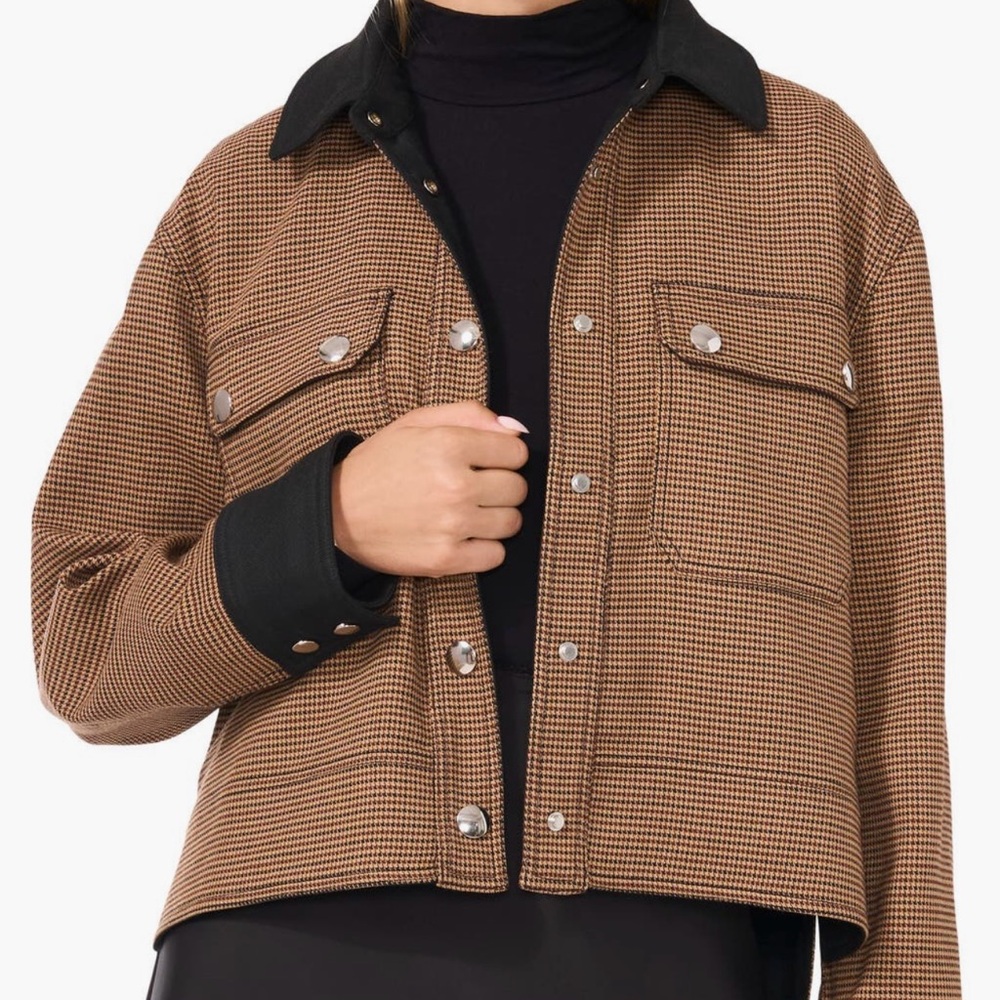1.STATE Houndstooth Check Reversible Twill Overshirt